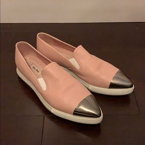 Miu Miu Light Pink Leather Slip Ons